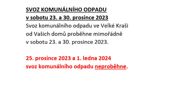 SVOZ ODPADU v sobotu 23. a 30. prosince 