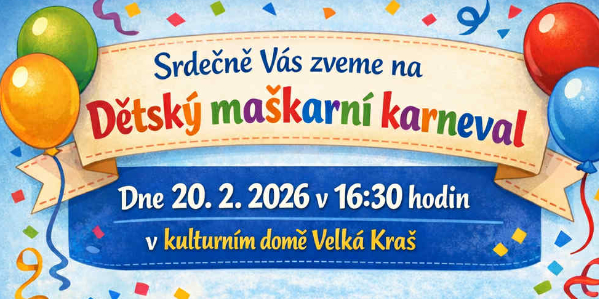 Dětský maškarní karneval v pátek 20. února 2026